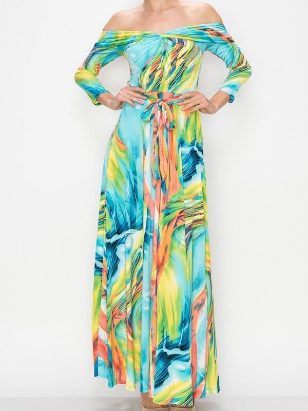 Off-shoulder maxi dress(Blue)