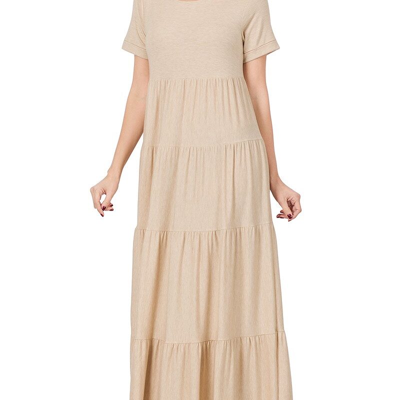 SHORT SLEEVE TIERED MAXI DRESS