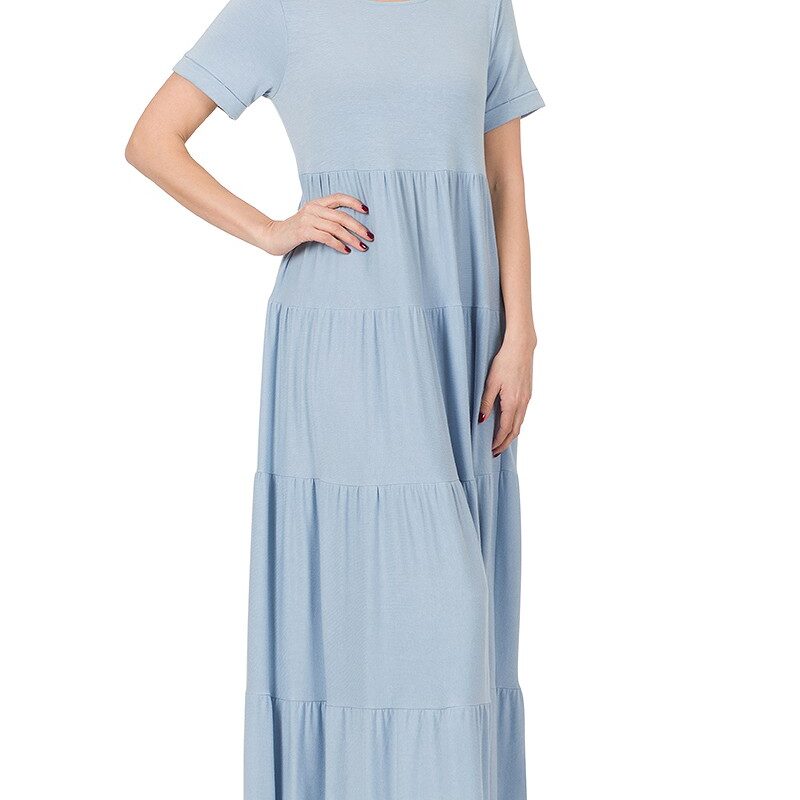 SHORT SLEEVE TIERED MAXI DRESS